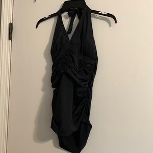 SPANX - Black Ruched Halter Tankini Top